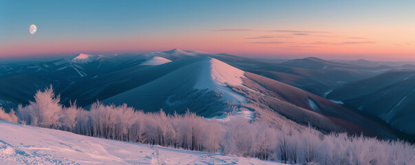 Bieszczady Mountains in Winter at Sunset: A Picturesque Snowscape