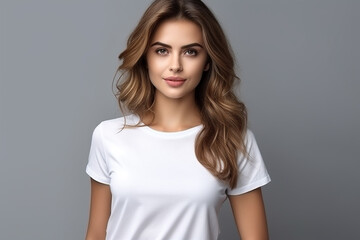 Obraz premium Woman in White Tshirt Mockup created with Generative AI