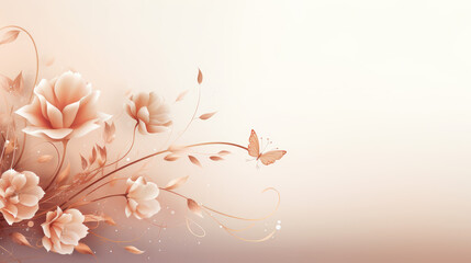 Rose gold flower in lower left corner of the paper with elegant luxury design with big empty space , beautiful art natural white watercolor background.
