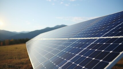 Close-up of Solar Panels in Field at Sunset