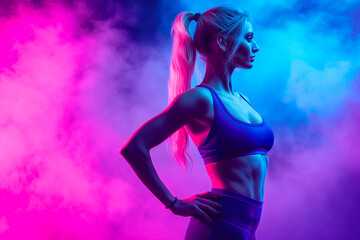 Sexy fit blonde woman. A confident and athletic woman in workout attire