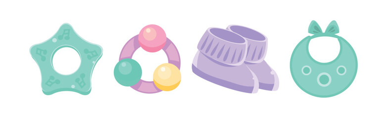 Babyhood Object and Different Childhood Items Vector Set