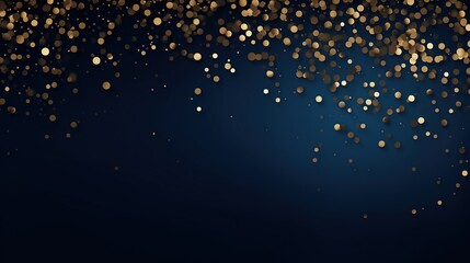 Golden particles or foil texture on dark blue background for holiday and celebration concept. Created with Generative AI - obrazy, fototapety, plakaty