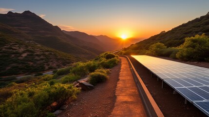 Solar panels on the hills - obrazy, fototapety, plakaty