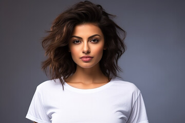 Fototapeta premium Woman in White Tshirt Mockup created with Generative AI