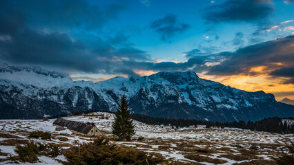 Snow on Mount Canin and Montasio. Spring snow