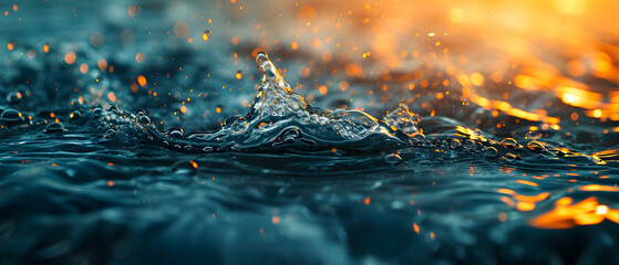 A fiery dance of fluid elements, as water splashes under the vibrant orange and blue lights of nature's outdoor stage - obrazy, fototapety, plakaty