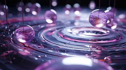 Poster liquid droplet, in the style of luminous spheres, light violet, polished metamorphosis, light-focused, contemporary candy-coated. water drops are made of purple lights, in the style of photorealistic  © Koplexs-Stock