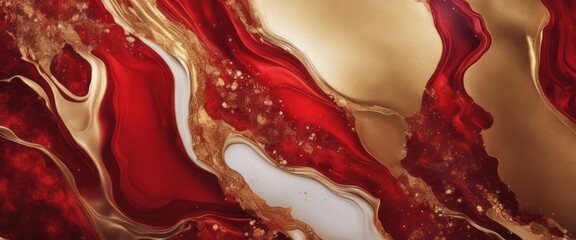 Luxury red and gold stone marble texture. Alcohol ink technique abstract background