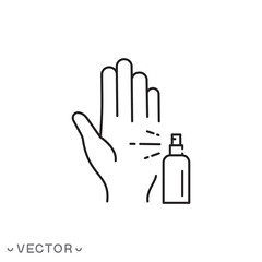 antiseptic for hands icon, spray bottle, treatment of hands with antiseptic, thin line symbol isolated on white background, editable stroke eps 10 vector illustration