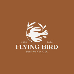 Vintage hand drawn bird and leaves logo design