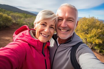 Man and Woman Taking Selfie in Mountain Landscape, Outdoors, Adventure