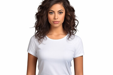 Fototapeta premium Woman in White Tshirt Mockup created with Generative AI