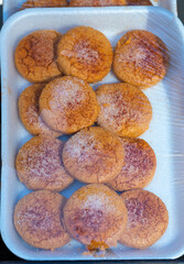 Perrunillas are a type of traditional sweet pastry, typical of Salamanca, Castile-Leon and Extremadura. It is characterised by its dry and rough texture, for sale in a street market.