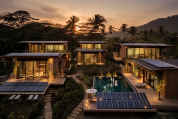Fototapeta premium Group of Houses With Solar Panels on the Roof