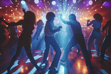 70s style photo of people dancing in a disco, 70s nightlife nostalgia  - 712484691