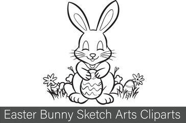 Easter Bunny Sketch Arts Cliparts.