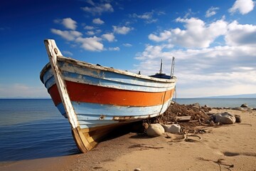 Obraz premium Boat Resting on Sandy Beach