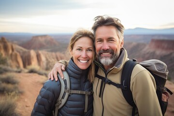 Happy Couple Smiling in Majestic Mountain Landscape