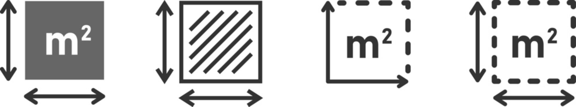 Square Meter icon. M2 sign. Flat area in square meters. Measuring land area symbol. Place dimension, high quality vector outline illustration.