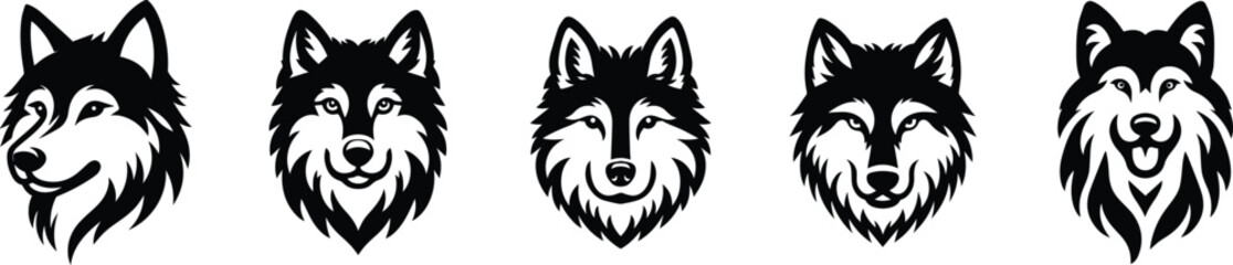 Wolf face vector, isolated on white