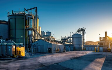 Obraz premium A food waste recycling facility, highlighting advanced composting technology and workers ensuring efficient waste diversion