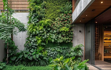 Fototapeta na wymiar Residential Garden Wall: A photograph capturing a green wall in a residential setting, turning vertical spaces into lush gardens