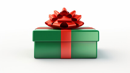Obraz premium Box, gift and present with bow on white background for surprise prize giving, celebration or party event. Bow, ribbon, wrapping paper and package for Christmas, birthday or special day giveaway.