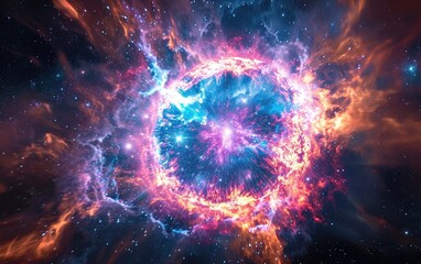 Supernova Explosion: An explosive portrayal of a supernova event, showcasing the powerful release of energy and elements into the cosmos - obrazy, fototapety, plakaty