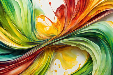 Masterpiece Bursting With Vibrant Vivid Chroma Colors, Gradients of Yellow, Red and Green (PNG 8208x5472)