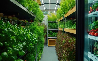 Vertical Farming Innovation: A vertical farming setup for berries and herbs, highlighting sustainable agriculture practices