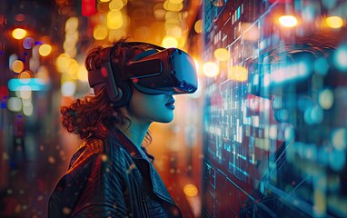Virtual Reality Immersion: An image capturing the immersive experience of virtual reality, featuring a person wearing a VR headset and exploring a digitally simulated environment
