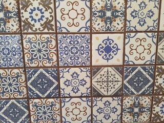 Portuguese blue pattern - vector tiles, interior cladding tiles. Full screen with background with...