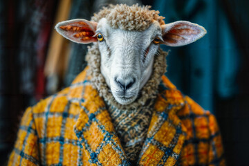 Sheep in Plaid Jacket. Created with Generative AI