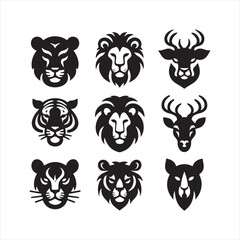 Serene Silhouettes: Set of Animal Face Silhouettes Capturing the Calm and Serenity of Wildlife Portraits - Animals Illustration - Safari Vector
