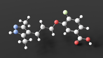 acoramidis molecular structure, transthyretin stabilizer, ball and stick 3d model, structural chemical formula with colored atoms