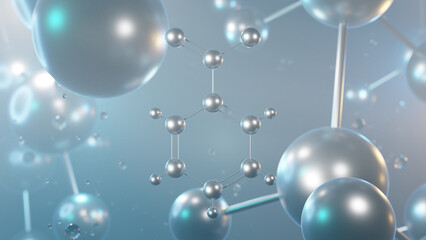 nitrobenzene molecular structure, 3d model molecule, nitro solvents, structural chemical formula view from a microscope