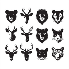 Ephemeral Essence: Animal Face Silhouette Collection Illustrating the Fleeting Beauty of Wildlife - Wildlife Silhouette - Animal Face Vector
