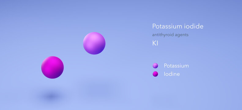 potassium iodide molecule, molecular structures, antithyroid agents, 3d model, Structural Chemical Formula and Atoms with Color Coding