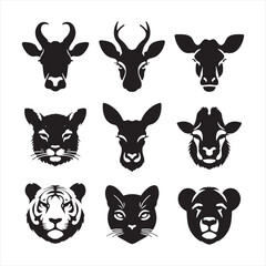 Wild Radiance: Animal Face Silhouette Array Illuminating the Untamed Beauty of Creatures in Wildlife - Wildlife Silhouette - Animal Face Vector

