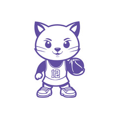 Blue Cute Basketball Cat Mascot Illustration