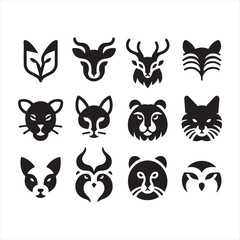 Radiant Wildlife: Animal Face Silhouette Set Aglow with the Luminosity of Creatively Crafted Illustrations - Wildlife Silhouette - Animal Face Vector
