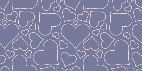 cornflower blue love heart seamless pattern illustration. blue hearts outline background. Valentine's day holiday texture, romantic wedding design