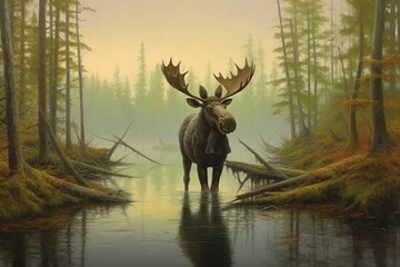 A daring moose exploring the great outdoors. Generative AI - obrazy, fototapety, plakaty