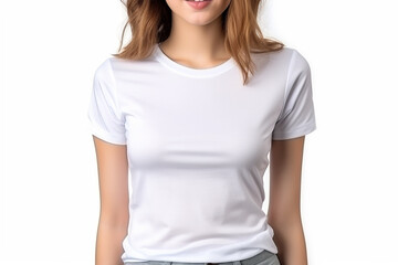 Fototapeta premium Woman in White Tshirt Mockup created with Generative AI