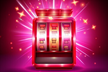 Vibrant Slot Machine Jackpot. Big win gambling concept. Colorful Artwork Pink and red colors.