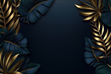 Tropical leaves on a blue background illustration.