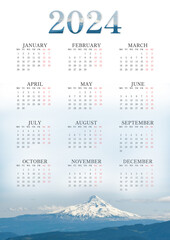 2024 A4 Winter Theme English calendar with a simple minimalist design in vertical format, good for office desk, business, and personal use
