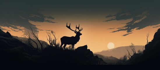 Elk silhouette on ridge - obrazy, fototapety, plakaty