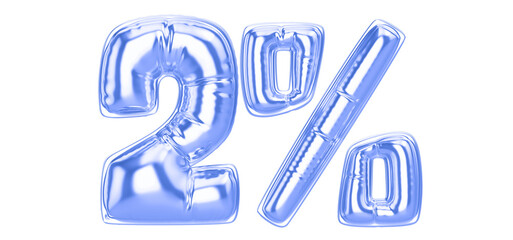 2 Percent Blue  Balloon 3D Number